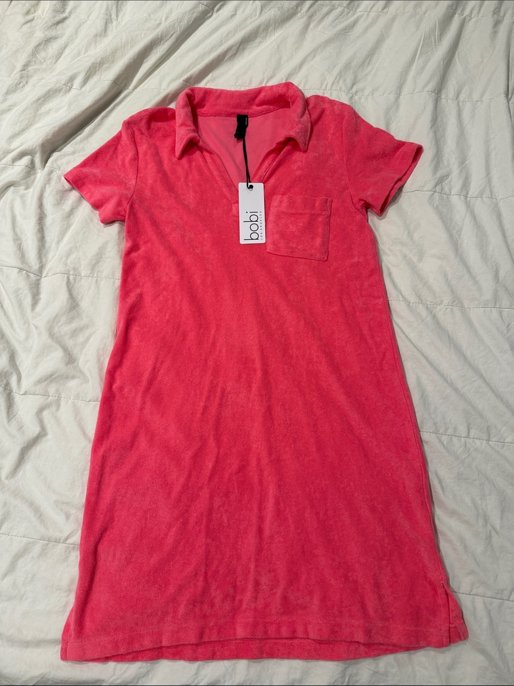 bobi Coral Pink Terry Polo Dress with Chest Pocket